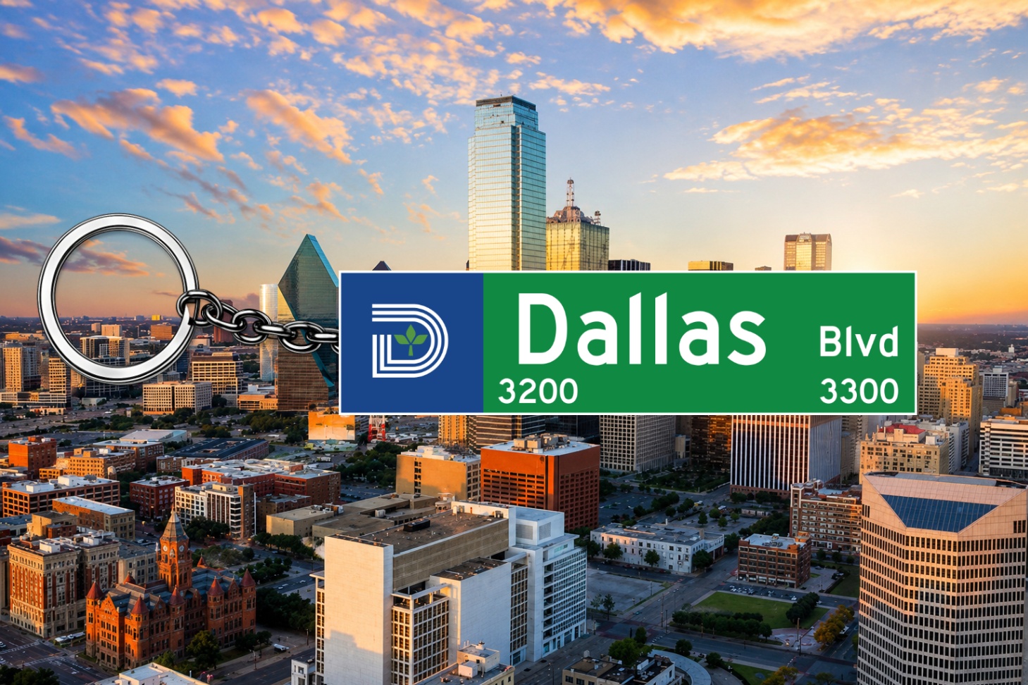 Dallas custom street sign keychain
