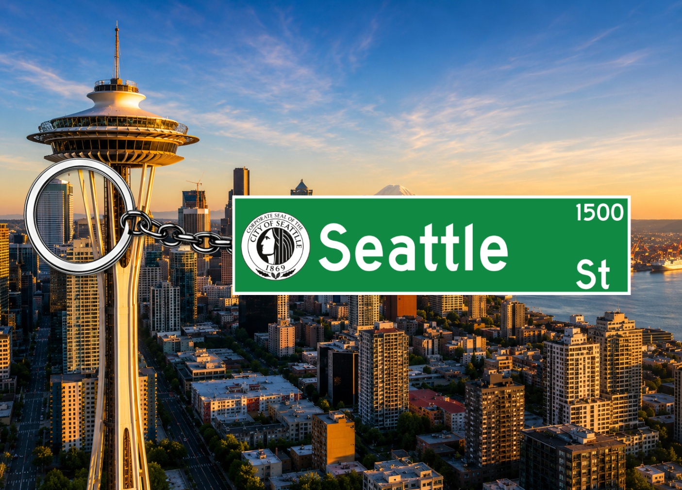Seattle custom street sign keychain