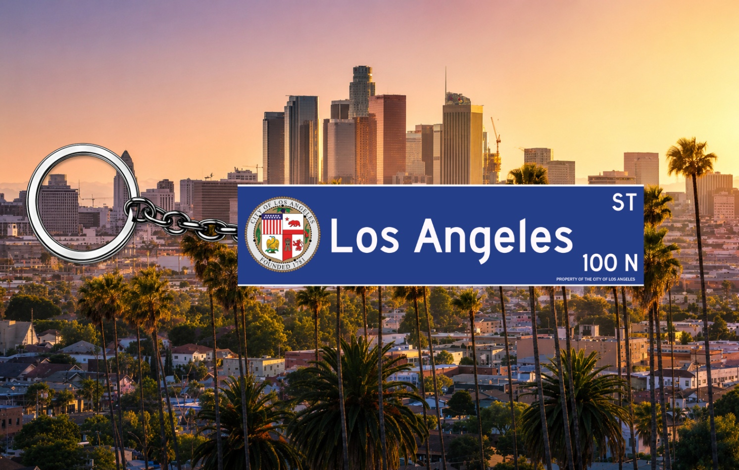 Los Angeles custom street sign keychain